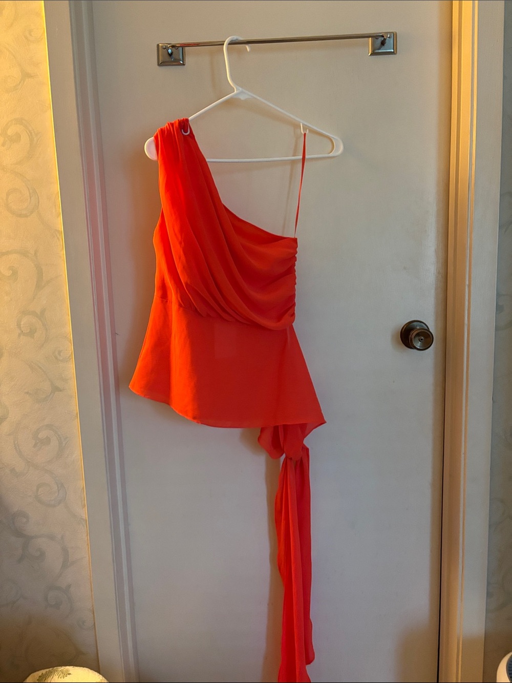 Asymmetric One-Shoulder Evening Top with Draped Sash